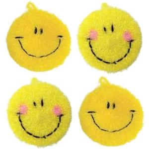 3 Count, Fun Smile Face Dish Scrubbers, Acrylic Dish Scrubber, Fruit Dish Scrubber, Premium Quality Cleaning Sponges for Kitchen, Good for Gift (4Smile)