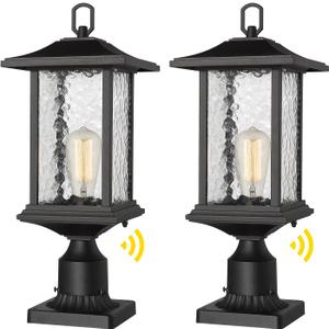 Beionxii Dusk to Dawn Outdoor Post Lights, 21inch Large Exterior Lamp Post Light Pier Mount Lantern with Base, Black Cast Aluminum w/Water Glass - A272P-2PK (NOT Solar, 110-120V AC)