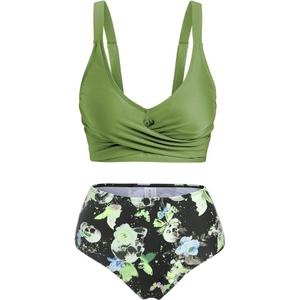 DRESSFO Women's High Waisted Bikini Sets with Cover Up Skirt 3 Piece Gothic Skull Swimsuit Padded Tummy Control Bathing Suit S