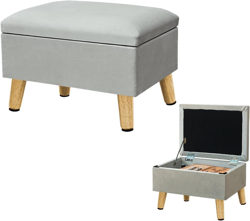 lumizone Small Ottoman with Storage Footstool Compact Foot Rest Stool for Living Room Under-Desk Entryway or Bedroom 10.63" Low-Height Storage Ottoman Cube Lightweight & Stylish (Gray) 