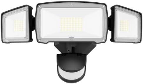 HGGH Motion Sensor Outdoor Lights  Flood Lights Outdoor Security Light, LED Floodlights IP65 Waterproof 6000K 38W 4200LM with 3 Adjustable Heads, Exterior Light for House, Backyard, Porch (1pack, Black)