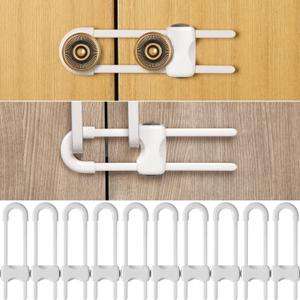 Jetec 10 Pieces Cabinet Locks for Babies, U-Shaped Proofing Drawers Safety Child Locks Adjustable, Easy to Use Childproof Latch for Knob Handle on Kitchen Door Storage Cupboard Closet (White)