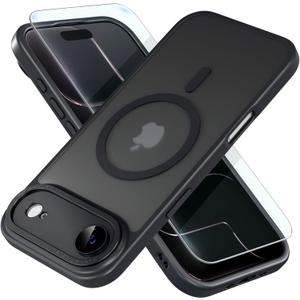 Misea Magnetic for iPhone 17 Air Case Compatible with MagSafe [Military Grade Drop Protection] Full Camera Lens Protector Translucent Matte Phone Case for Women Girls 6.5 inch, Black