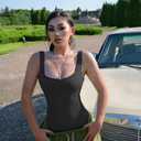 OQQ Women's 3 Piece Bodysuits Sexy Ribbed Sleeveless Square Neck Tank Tops Leotard 2025 Trendy Outfits, M
