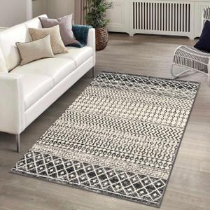 3x5 Rug for Living Room, Ultra Soft Non Slip Moroccan Washable Rug, Distressed Entryway Rugs, Low-Pile Throw Carpet Black Rugs for Bedroom Kitchen Living Room Dinning Room