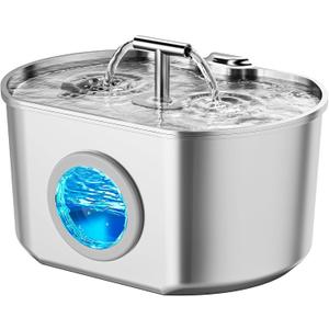 Cat Water Fountain Stainless Steel - Pet Drinking Fountain for Cats Indoor - 2.2L/74oz Automatic Water Dispenser with Watering Level Window (1 Filter) (73oz)