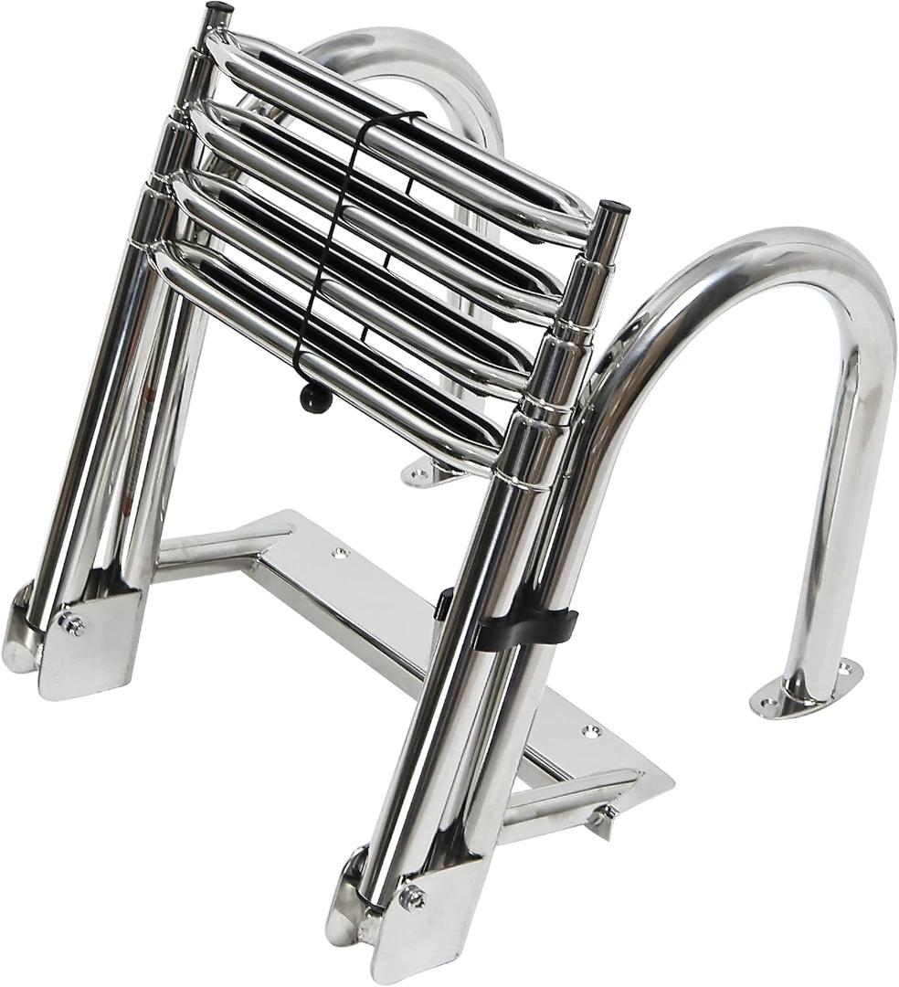 Amarine Made Dock Ladder, 4 Step Pontoon Boat Ladders, Stainless Steel Telescoping Boat Ladder, Marine Folding Ladder with Handrails, Dock Steps for Boats, Load Capacity-440lb