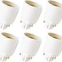 6-Pack Gx24q to E26/E27 Socket Adapter, 4 Pin Short GX24 to Medium Edison Screw Base Converter Replace PL GX24Q Holder, Must Rewire/Remove/Bypass The Ballast