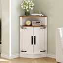 Vabches Corner Storage Cabinet, Farmhouse Small Floor Corner Cabinet with Barn Door and Adjustable Shelf, Narrow Cabinet Organizer for Bathroom,Pantry, Living Room, Kitchen, White, 15.75 "D x 15.75 "W x 32.7 "H