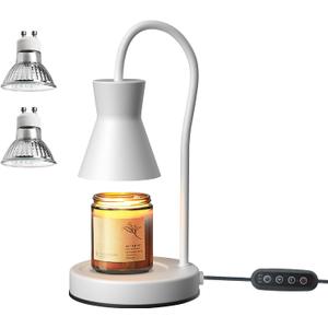 LALISU Candle Warmer Lamp with Timer and Dimmer, Vintage Electric Candle Melter with 2 Bulbs, Melter Scented Candle Height Adjustable Compatible with Jar Candles, House Warming Gifts (White)