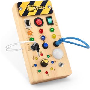 wakeInsa Busy Board with led Light Sorting Sensory Travel Toys for Toddlers 1-3 Wooden Toddler Busy Board Montessori Toys for 1+ Year Old