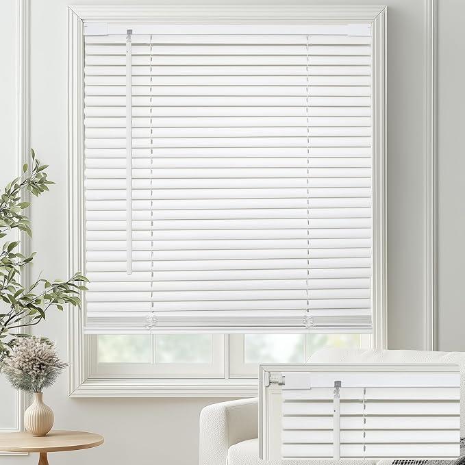No-Drill Cordless Horizontal Mini Blinds – 35" W x 64" H Tool-Free Inside Mount Window Blinds with 1" Vinyl Slats, Light Filtering & Privacy, Child & Pet Safe, White
