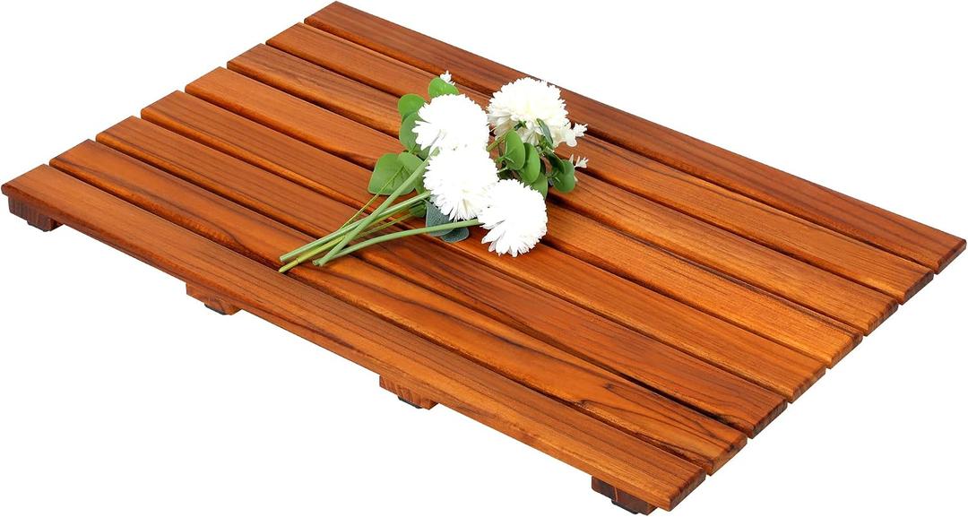 VaeFae Teak Shower Mat, Non-Slip Bath Mat, Luxury Spa Mat, Wooden Mat for Bathtub (Large), 26" x 17"