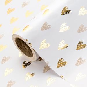 WRAPAHOLIC 30 Inch Heart Wrapping Paper Roll - 30 Inch x 16.5 Feet - Gold Foil Heart Design for Valentines Day, Wedding, Bridal Shower, Birthday, Baby Shower