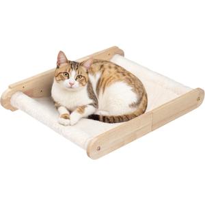 HOOBRO Wooden Cat Wall Shelf, 18.9" L x 13.8" W, Wall-Mounted Cat Hammock Bed Furniture with Soft Fabric, Easy to Install, Holds up to 40 lb, for Lounging, Playing, Sleeping, Natural NL03CS03