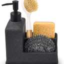 Dish Soap Dispenser with Sponge Holder,Liquid Hand and Dish Soap Dispenser and Spong Caddy with Brush Holder 3 in 1 Countertop Organizer for Kitchen Sink and Bathroom,Black