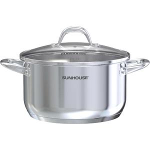SUNHOUSE Stainless Steel Stock Pot - 7 Quart Heavy-Duty Induction Cooking Pot with Visible Lid for Pasta, Soup, Spaghetti - Nonstick Thick-Bottom Deep Stockpot for Canning, Boiling, and Simmering