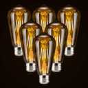 LED Dimmable Edison Light Bulbs 4W, 2200K-2400K Warm White (Amber Glass) ST64, E26 Base Pack of 6