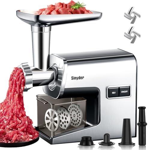 Sinyder Electric Meat Grinder,3000W Max Heavy Duty Stainless Steel Meat Mincer with 2 Blades,3 Grinding Plates,Sausage Stuffer Tubes & Kubbe Kit for Home & Kitchen Using