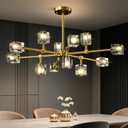 Modern Sputnik Crystal Brass Chandelier: Gold Dining Room Living Room Light
Luxury 12 Lights Adjustable Height Pendant Ceiling Light Fixture, Brushed Chandeliers for Kitchen Over Table Bedroom Bathroom