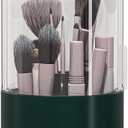 Makeup Brush Holder with Dustproof Cover, Clear 360 Rotating Make Up Brushes Organizer for Counter Vanity Bathroom, Olive Green