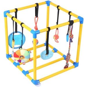 Huagerl Puppy Play Gym with 8 Hanging Toys for Small Dogs Cats, 19.5 inch Indoor Puppies Jungle Playground with Suction Cups, Interactive Funny Enrichment Activity Center to Keep Them Busy, PVC Frame
