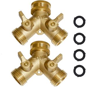 HQMPC 2 Way Hose Y Valve Hose Splitter Garden Hose Y Valve Connectors 2 way shut off valves With Solid Brass Handle Brass Y Valves Water Garden Hose Adapter 3/4"GHT Thread Extra 4 Presure washers