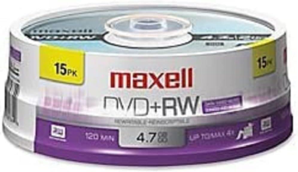 Maxell Dvd+rw Rewritable Disc, 4.7 Gb, 4x, Spindle, Silver, 15/pack (case)