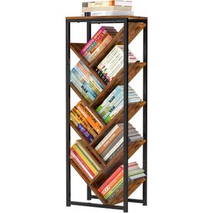 Cutogxon Tree Bookshelf - 9 Tier Floor Standing Tree Book Storage Organizer with Adjustable Feet for Hardcover Books, Vintage Living Room, Patent Pending