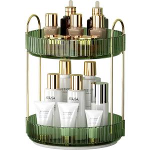 YCIA&DONE 360 Rotating Makeup Organizer and Storage for Vanity Countertop 2 Tiers, High Capacity Cosmetic Skincare Perfume Organizers for Dresser Bathroom Lazy Susan (Vintage Green)