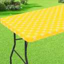 misaya Rectangle Vinyl Table Cloth, Elastic Fitted Tablecloth with Flannel Backing, Waterproof Plastic Table Cover Fits 4 Foot Folding Tables for Picnic, Camping and Outdoor (Yellow, 30" x 48")