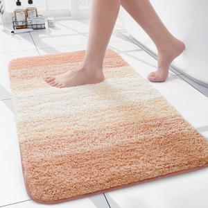 Arotive Microfiber Bathroom Rugs, Shaggy Soft and Absorbent Bath Rug, Non-Slip, Thick Plush Machine Washable Dry Bath Mats for Bathroom, Tub and Shower, 24x16, Peach, Rectangular