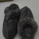 CLPP'LI Womens Slip on Faux Fur Warm Winter Mules Fluffy Suede Comfy Slippers - Grey - 9