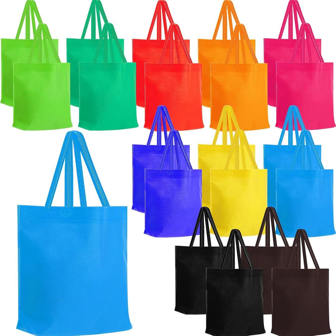 Windyun 50 Pcs Non Woven Tote Bags Bulk with Handles, Multicolor Reusable Grocery Bags, Summer Foldable Shopping Gift Totes for Daily Use
