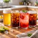 Glaver's Drinking Glasses Set of 4. Can Shaped Glass Cup Set, 16oz Beer Can Glass Coffee Cups, Cocktail Glasses, Water, Soda, Smoothie, Juice, Can Glasses. Dishwasher Safe, 4 Count