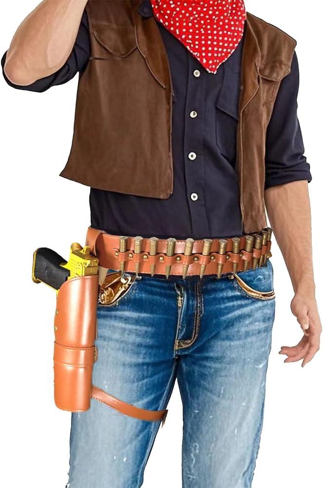 Western Cowboy Bullet Belt and Leggings Holster for Cosplay Masquerade Party (Brown)