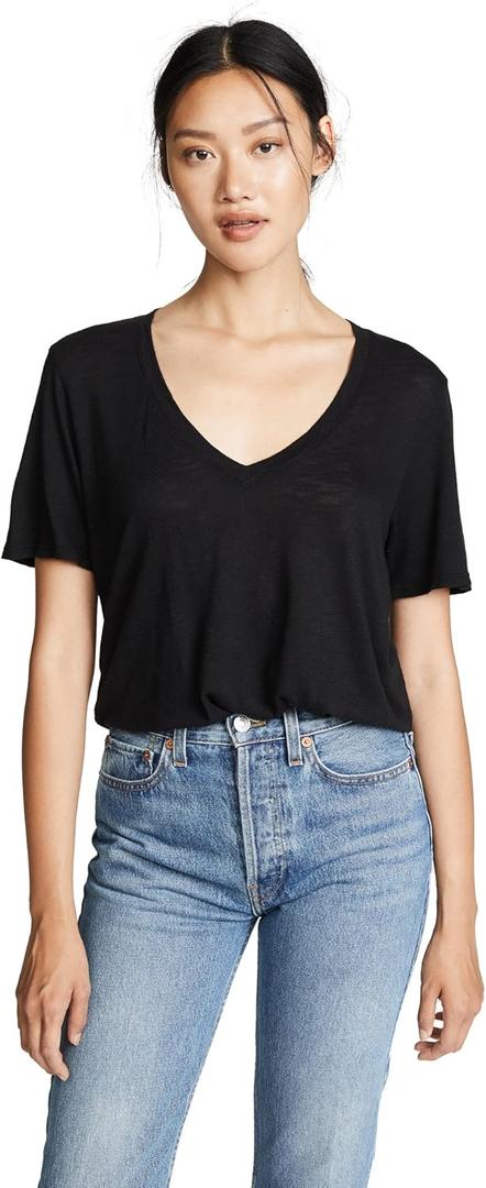 Splendid Women's Cotton Modal Slub V Tee (Medium, Black)