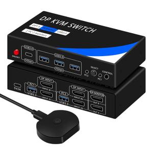 Dual Monitor Kvm Switch 2 Monitors 2 Computers HDMI 4k@60HZ,USB3.0. kvm switches 1 Monitors 2 Monitor 2 Computers,USB switcher 2 Computers Keyboard Mouse Switch (USB3.0+8KDP) (Blue)