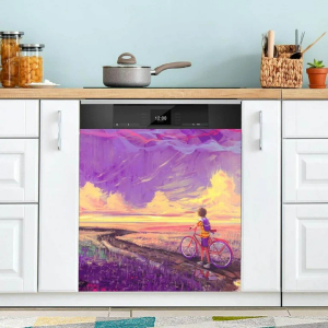 Coolnut Purple Bike Dishwasher Magnet Cover,Reusable Fridge Panel Decal with Magnetic Stickers for Kitchen Appliance Home Decor, 23"x 26"