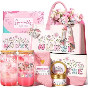 JOYOFUN Nurse Gifts Nurse Appreciation Gift Set for Women Birthday Gift for Nurses Week Nurses Graduation Gifts Nursing Student with Canvas Bag Socks Affirmations Cards 16 Oz Can Glass