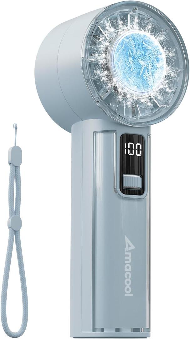 AMACOOL Handheld Fan with Ice Cooler, Mini Portable Fan Rechargeable, 18Hrs Cooling, 0-100 Adjustable Speed, Small Yet Powerful, Personal Hand Fans for Travel, Beach, Outdoor, Makeup, Gifts for Women (Blue)