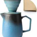 Pour Over Coffee Maker, Blue Ceramic Coffee Dripper 20oz/620ml, with 50 pcs V60 Paper Filter, Drip Coffee Brewer for Home & Caf Enthusiasts, Vintage-Style (1)