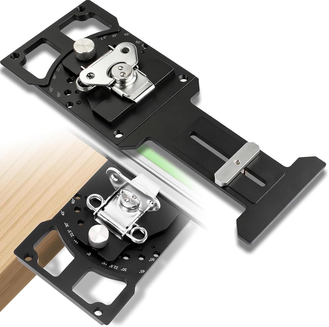 Adjustable Angle Track Saw Square with 11 Positive Angle Stops (-60 to 60) Compatible with Most Track Saw for Woodworking and DIY, Powertec Track Saw Guide Rail