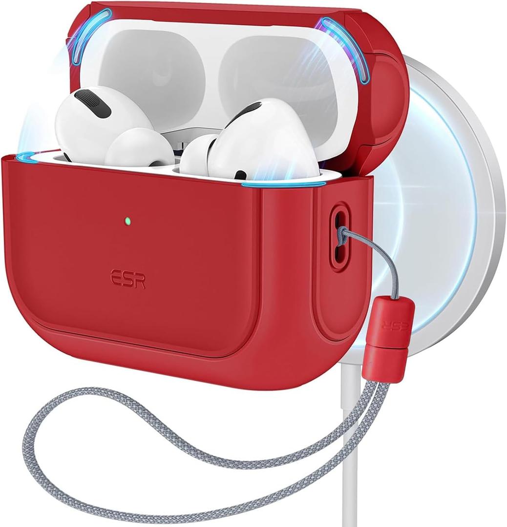 ESR for AirPods Pro 2nd Generation Case, Compatible with Airpods Pro Case 2nd/1st Gen (2023/2022/2019), Compatible with MagSafe, Full Drop Protection Cover with Lanyard, Dark Red