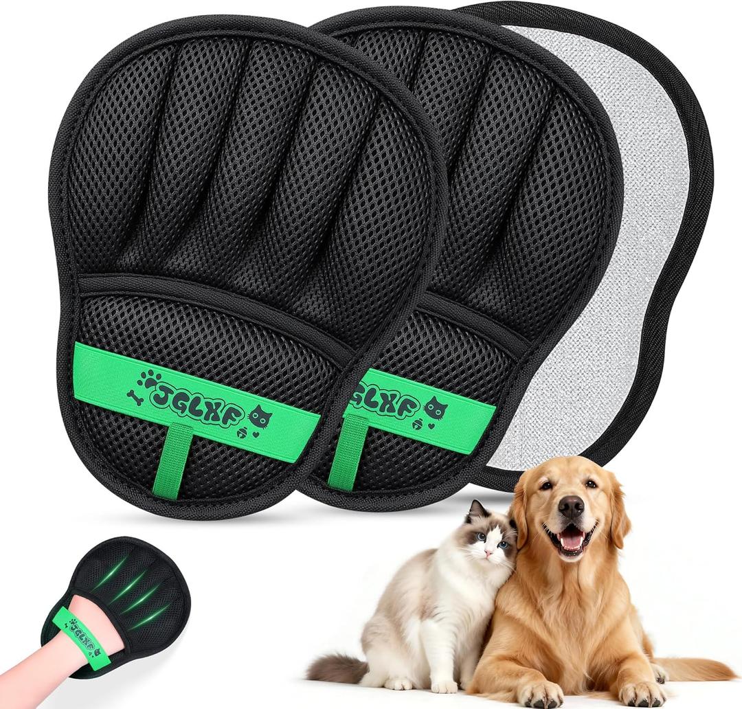 Upgraded Pet Hair Removal Glove for Dogs & Cats, Electrostatic Five-Finger Hair Remover for Furniture, Couch, Carpet, Clothing& Car Seat, 2Pcs Reusable Magic Brush Pet Hair Remover Tool (Black)
