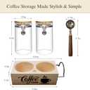 2 x Glass Coffee Canister Set with Shelf & Spoon 2 Piece Coffee Containers for Coffee Bean Storage Airtight Seal, Coffee Bar Accessories Filter Holder for Kitchen Organization