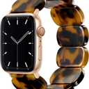 Resin Stretchy Watch Bands Women Compatible with Apple Watch 38mm 40mm 41mm 42mm (S10) Tortoise Light Bracelet Beaded Elastic Strap for iWatch Series10/9/8/7/6/5/4/3/2/1/SE/Ultra (S)