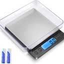 Digital Food Kitchen Scale Upgraded, YONCON 3000g/0.1g High Accuracy Mini Pocket Scale Measures in Grams and oz for Cooking, Baking, Jewelry, Tare Function,2 Trays, LCD Display (Batteries Included) (Black)