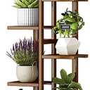 6 Tiers Vertical Bamboo Plant Stand Staged Flower Shelf Rack Outdoor Garden - Dark Wood