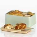 Bread Box for Kitchen Countertop - Metal Bread Storage with Bamboo Cutting Board Lid & Bread Knife, Corner Bread Container for Homemade Bread and Toast, Green